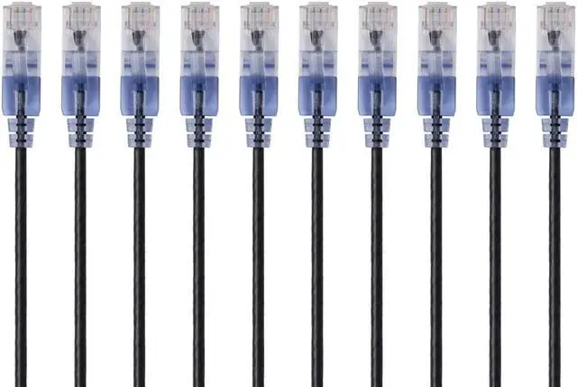 Main image of Monoprice SlimRun Cat6A Ethernet Patch Cable - Network Internet Cord - RJ45, 550Mhz, UTP, Pure Bare Copper Wire, 10G, 30AWG, 7ft, Black, 10-Pack