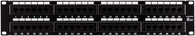 Main image of Monoprice 48-port Cat6 Patch Panel, 110 Type (568A/B Compatible) Black Painted Steel Panel, UL Listed
