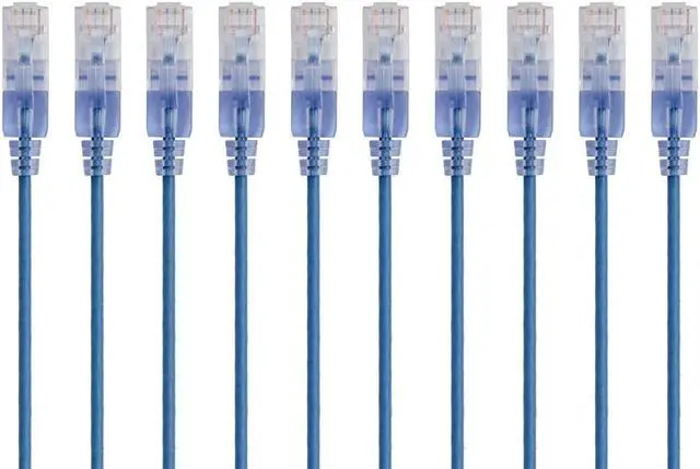 Alt view image 2 of 7 - Monoprice SlimRun Cat6A Ethernet Patch Cable - Network Internet Cord - RJ45, 550Mhz, UTP, Pure Bare Copper Wire, 10G, 30AWG, 1ft, Blue, 10-Pack