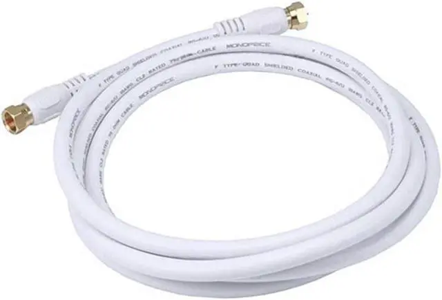 Alt view image 3 of 4 - Monoprice 6ft RG6 (18AWG) 75Ohm, Quad Shield, CL2 Coaxial Cable with F Type Connector - White