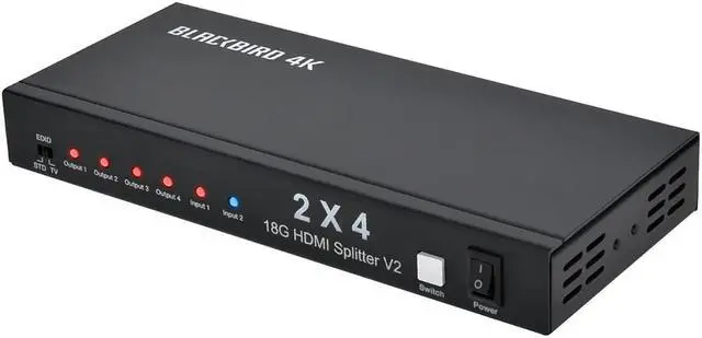 Alt view image 3 of 11 - Monoprice Blackbird 4K 2x4 HDMI Splitter And Switch - Black | 4k @ 30Hz Dolby TrueHD Support And Built in Automatically Adjusting Amplifier