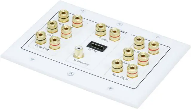 Alt view image 2 of 9 - Monoprice 3-Gang 7.1 Surround Sound Distribution Wall Plate - White - With HDMI, For Home Theater, Speaker Wire And More