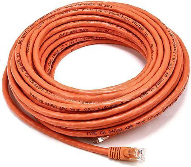 Main image of Monoprice Cat6 Ethernet Patch Cable - 50 Feet - Orange | Network Internet Cord - RJ45, Stranded, 550Mhz, UTP, Pure Bare Copper Wire, Crossover, 24AWG