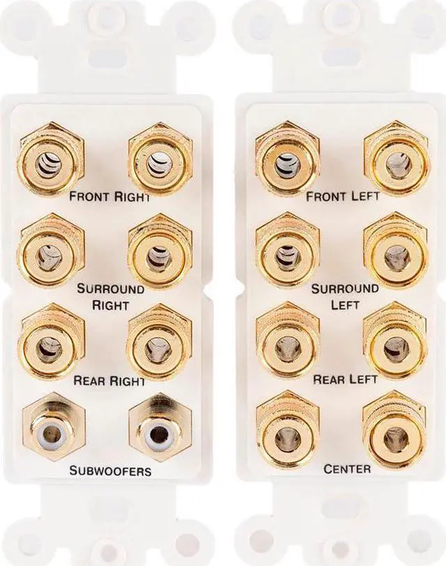 Alt view image 3 of 11 - Monoprice 2-Gang 7.2 Surround Sound Distribution Wall Plate | Gold Plated, No Wire Pull-Outs