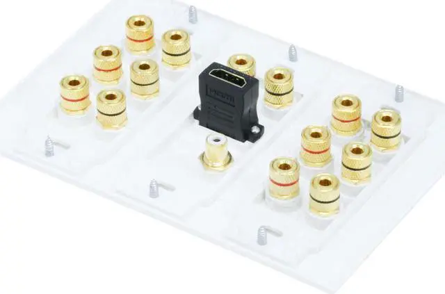 Alt view image 6 of 9 - Monoprice 3-Gang 7.1 Surround Sound Distribution Wall Plate - White - With HDMI, For Home Theater, Speaker Wire And More