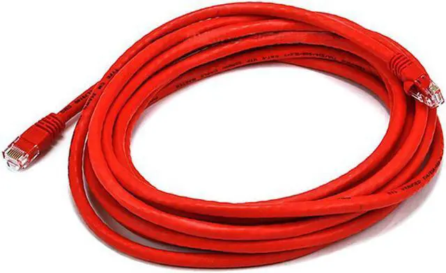 Main image of Monoprice Cat5e Ethernet Patch Cable - Network Internet Cord - RJ45, Stranded, 350Mhz, UTP, Pure Bare Copper Wire, 24AWG, 14ft, Red