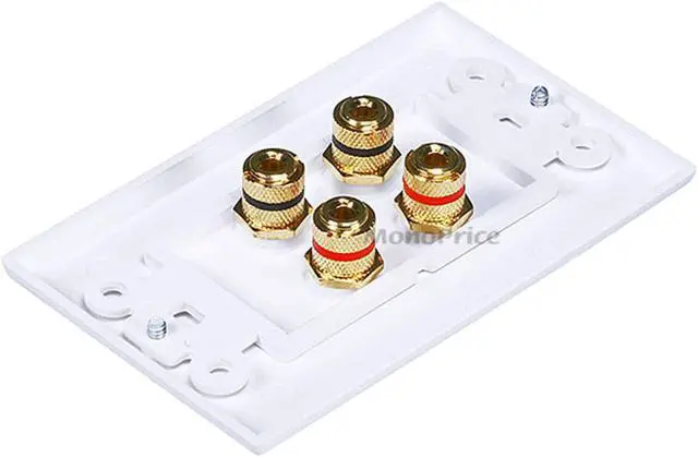 Alt view image 2 of 7 - Monoprice High Quality Banana Binding Post Two-Piece Inset Wall Plate - White - Coupler Type For 2 Speakers