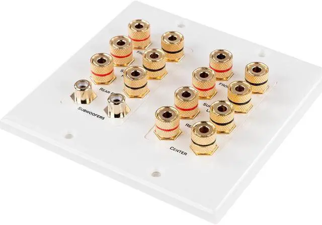 Main image of Monoprice 2-Gang 7.2 Surround Sound Distribution Wall Plate | Gold Plated, No Wire Pull-Outs