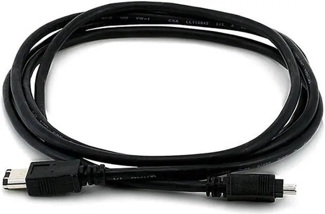 Main image of Monoprice FireWire iLink DV Cable - 6 Feet - Black | IEEE-1394 6-pin Male to 4-pin Male