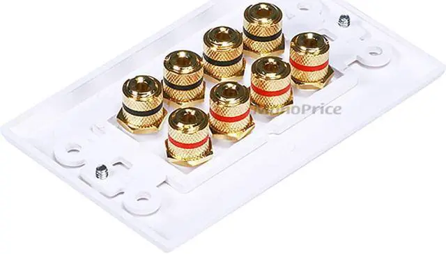Alt view image 2 of 11 - Monoprice High Quality Banana Binding Post Two-Piece Inset Wall Plate For 4 Speakers - Coupler Type