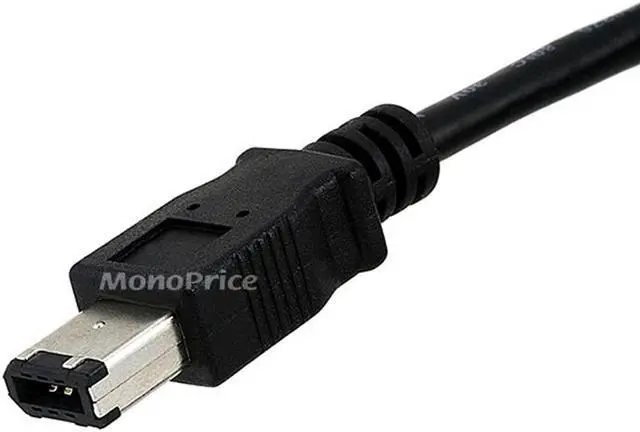 Alt view image 2 of 4 - Monoprice Firewire Cable - 6 Feet - Black | 9-pin to 6-pin Bilingual, USB 2.0 A Male to B Male 24AWG, Gold Plated
