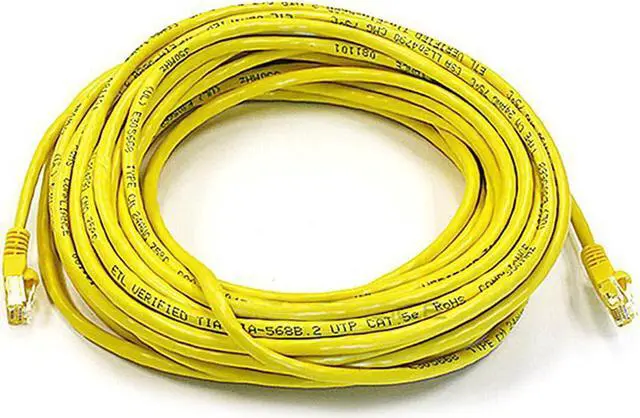 Main image of Monoprice Cat6 Ethernet Patch Cable - 50 Feet - Yellow | Network Internet Cord - RJ45, Stranded, 550Mhz, UTP, Pure Bare Copper Wire, 24AWG