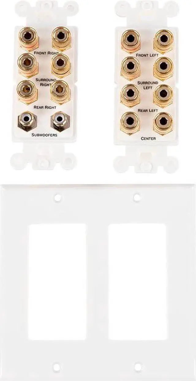 Alt view image 2 of 11 - Monoprice 2-Gang 7.2 Surround Sound Distribution Wall Plate | Gold Plated, No Wire Pull-Outs