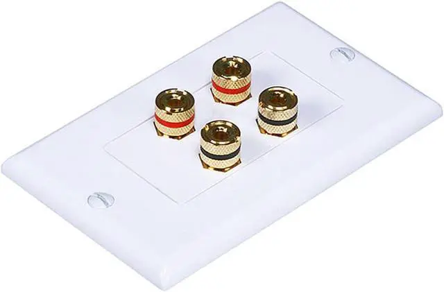 Main image of Monoprice High Quality Banana Binding Post Two-Piece Inset Wall Plate - White - Coupler Type For 2 Speakers