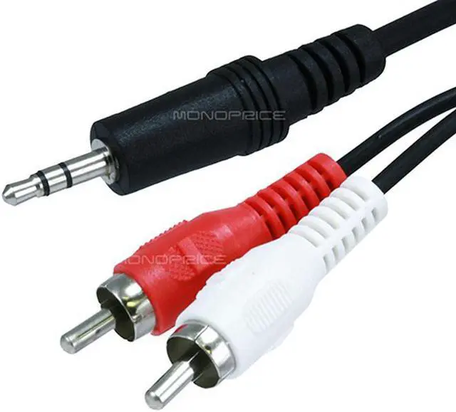 Alt view image 2 of 11 - Monoprice 665 6ft 3.5mm Stereo Plug/2 RCA Plug Cable - Black