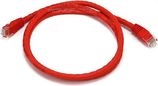 Main image of Monoprice Cat6 Ethernet Patch Cable - 3 Feet - Red | Network Internet Cord - RJ45, Stranded, 550Mhz, UTP, Pure Bare Copper Wire, Crossover, 24AWG