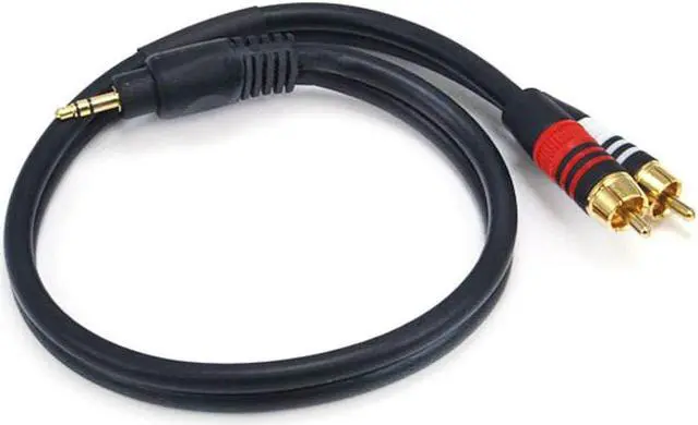 Main image of Monoprice 1.5ft Premium 3.5mm Stereo Male to 2RCA Male 22AWG Cable (Gold Plated) - Black