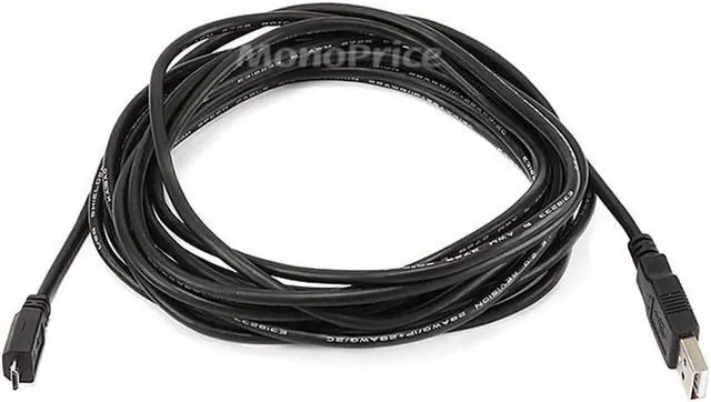 Main image of Monoprice USB Cable - 15 Feet - Black | Micro USB / Micro-B 2.0 A Male to 5pin Male 28/28AWG compatible with Samsung Galaxy , Note , Android, LG , HTC One,Nexus, Tablets and More!