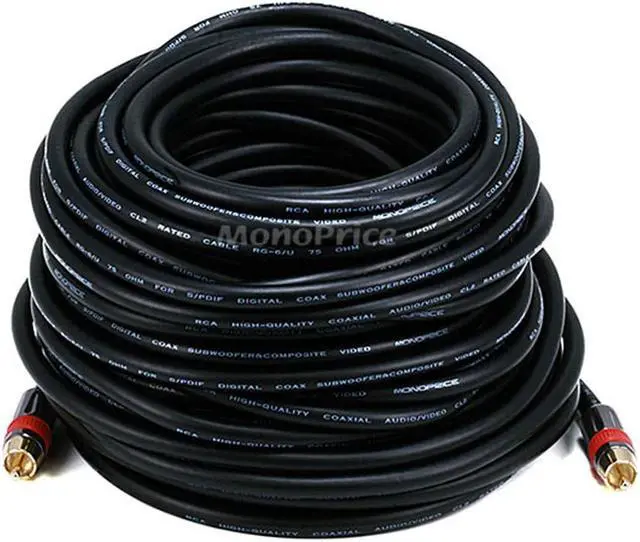 Main image of Monoprice Coaxial Audio/Video - 75 Feet - Black | RCA CL2 Rated RG6/U 75ohm (for S/PDIF, Digital Coax, Subwoofer & Composite Video