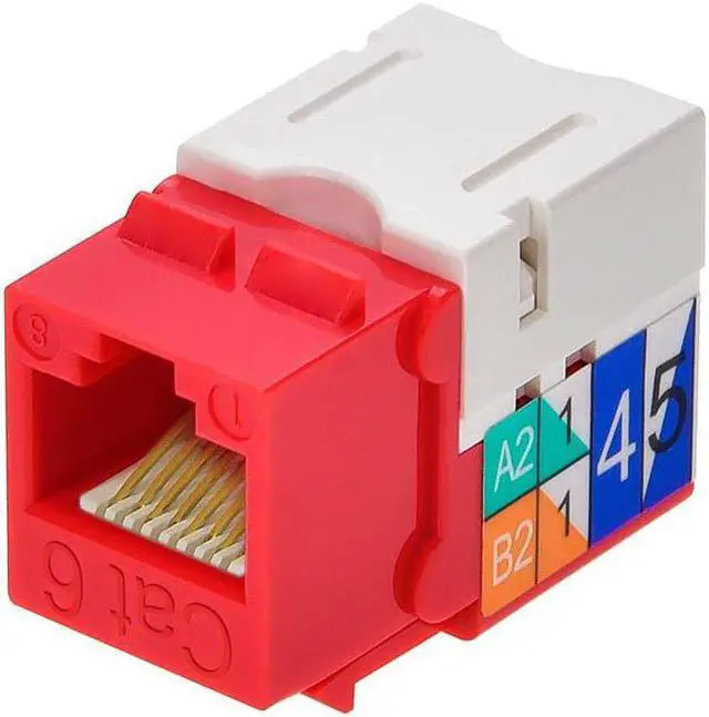 Alt view image 3 of 10 - Monoprice Cat6 Punch Down Keystone Jack for 22-24AWG Solid Wire, Red