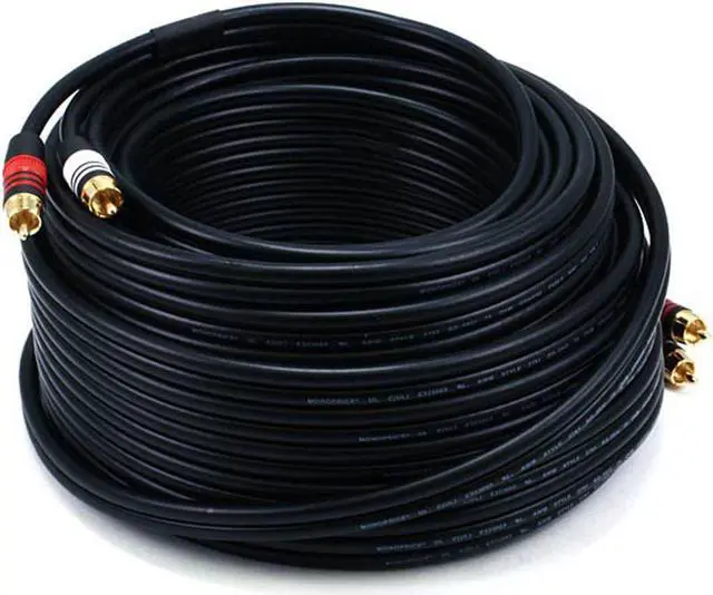 Main image of Monoprice Premium RCA Cable - 75 Feet - Black | 2 RCA Plug to 2 RCA Plug, Male to Male, 22AWG