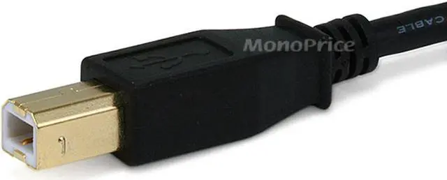 Alt view image 3 of 9 - Monoprice USB 2.0 Cable - 3 Feet - Black | USB Type-A Male to USB Type-B Male, 28/24AWG, Gold Plated