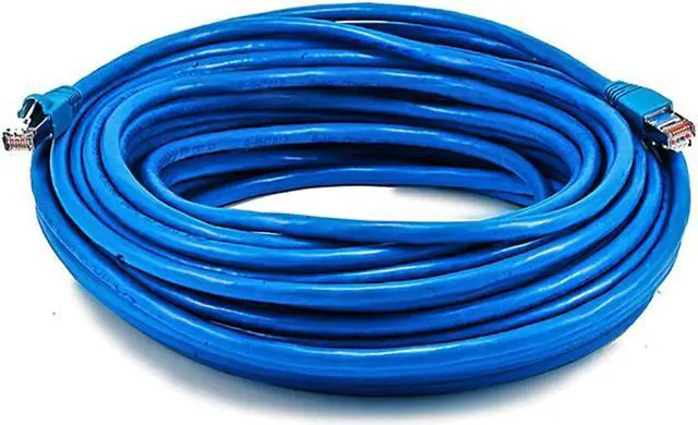 Main image of Monoprice Cat6A Ethernet Patch Cable - Snagless RJ45, Stranded, 550Mhz, STP, Pure Bare Copper Wire, 10G, 26AWG, 75ft, Blue