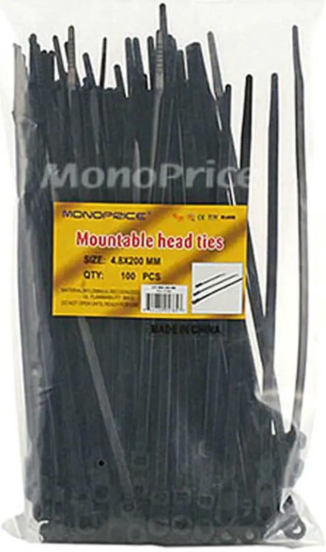 Alt view image 3 of 6 - 8-inch Mountable Head Cable Tie, 100pcs/Pack, 40 lbs Max Weight - Black