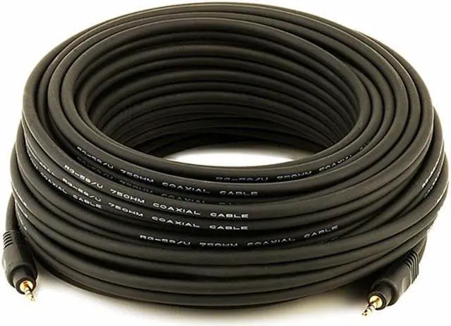 Main image of Monoprice 50ft Premium 3.5mm Stereo Male to 3.5mm Stereo Male 22AWG Cable (Gold Plated) - Black