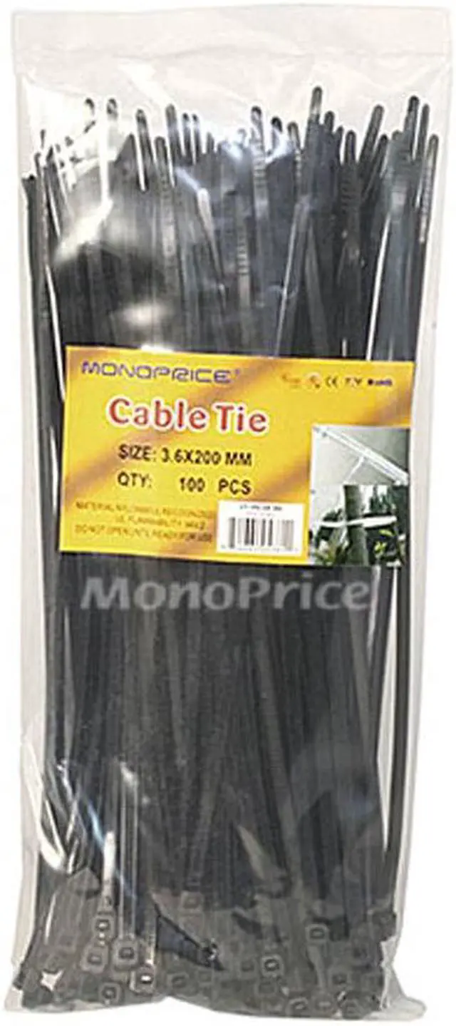 Alt view image 3 of 12 - Monoprice 8-inch Cable Tie, 100pcs/Pack, 40 lbs Max Weight - Black