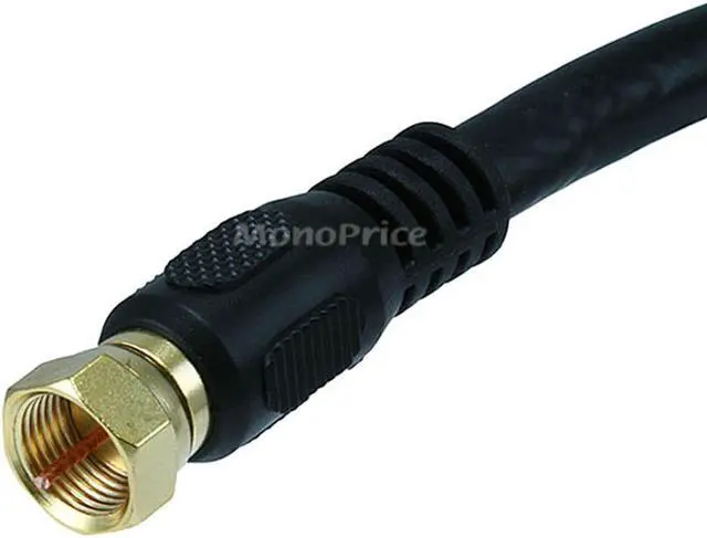 Alt view image 2 of 11 - Monoprice 1.5ft RG6 (18AWG) 75Ohm, Quad Shield, CL2 Coaxial Cable with F Type Connector - Black