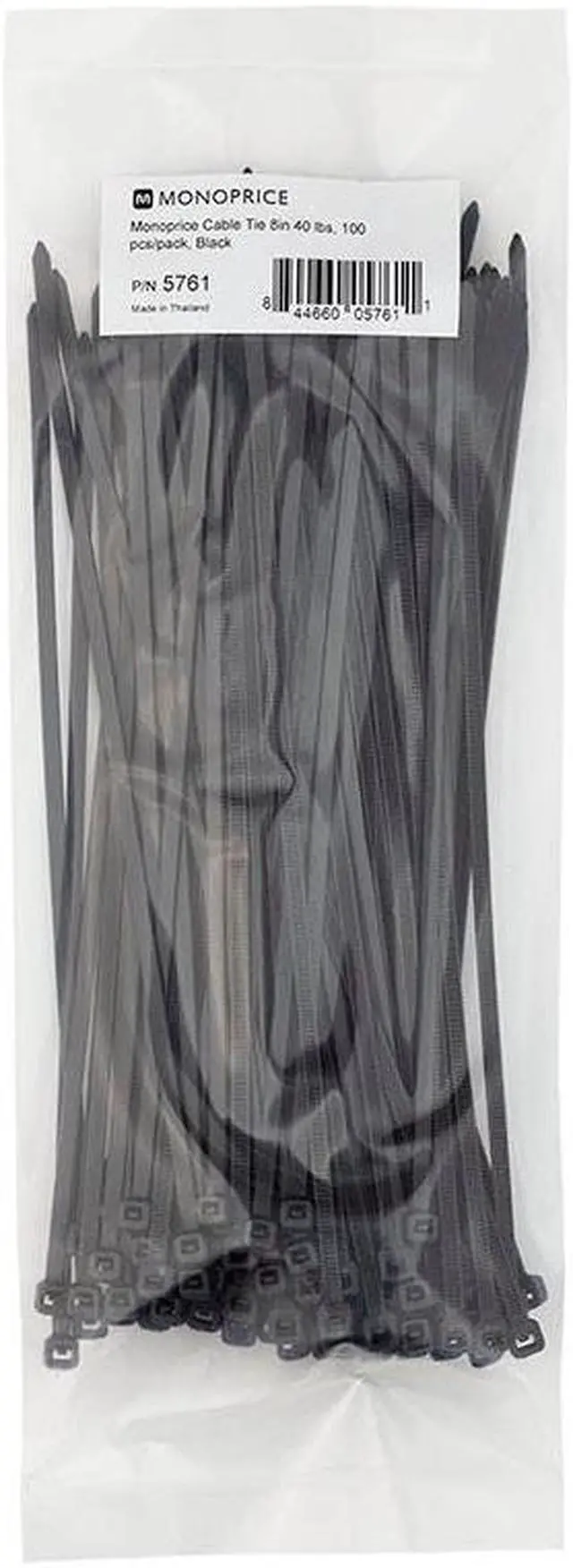 Main image of Monoprice 8-inch Cable Tie, 100pcs/Pack, 40 lbs Max Weight - Black