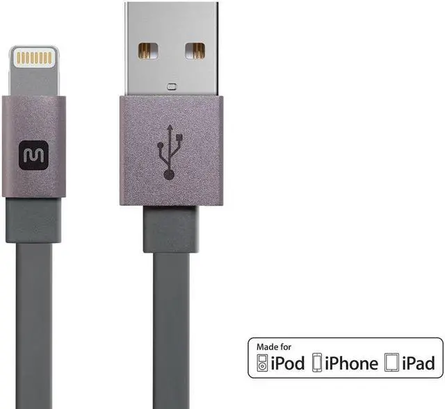 Main image of Monoprice Cabernet Series Apple MFi Certified Flat Lightning to USB Charge & Sync Cable, 3ft Gray for iPhone X, 8, 8 Plus, 7, 7 Plus, 6, 6 Plus, 5S