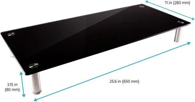 Alt view image 5 of 9 - Monoprice Medium Multimedia Desktop Stand, Black Glass 25.6" x 11.0" - Stand & Riser, Desktop TV Stand, Dual Monitors w/ Height Adjustable Legs