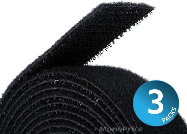 Alt view image 2 of 4 - Monoprice 3-Pack Hook and Loop Fastening Tape 5 yard/roll, 0.75in, Black