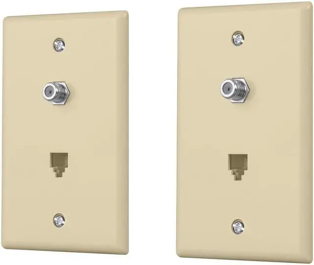 Main image of Monoprice Combo Phone/Video Jack Plate, Ivory, 2-pack