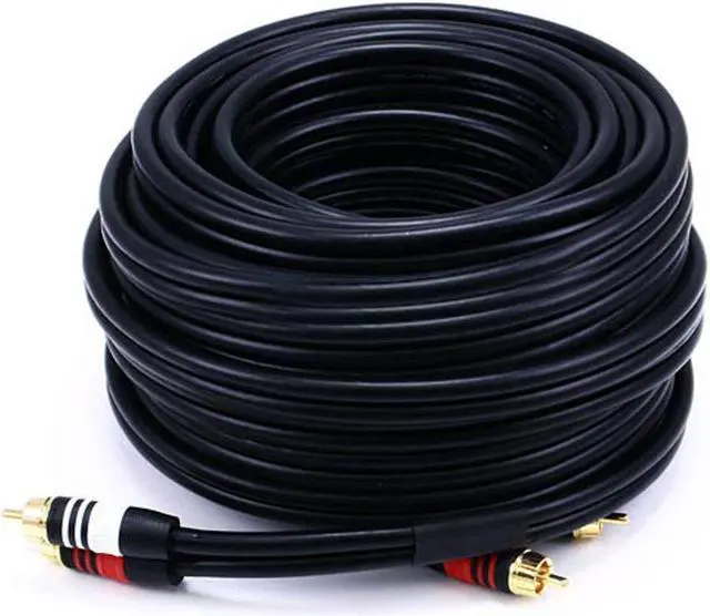 Main image of Monoprice Premium Two-Channel Audio Cable - 50 Feet - Black | 2 RCA Plug to 2 RCA Plug 22AWG, Male to Male