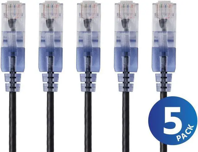 Main image of Monoprice Cat6A Ethernet Network Patch Cable - 20 Feet - Black | 5-Pack, 10G - SlimRun Series