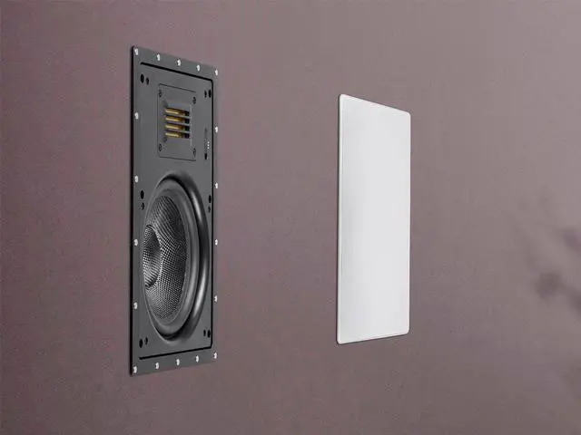 Alt view image 6 of 9 - Monoprice 2-Way Carbon Fiber In-Wall Speakers - 8 Inch (Pair) With Magnetic Grille And Ribbon Tweeter - Amber Series