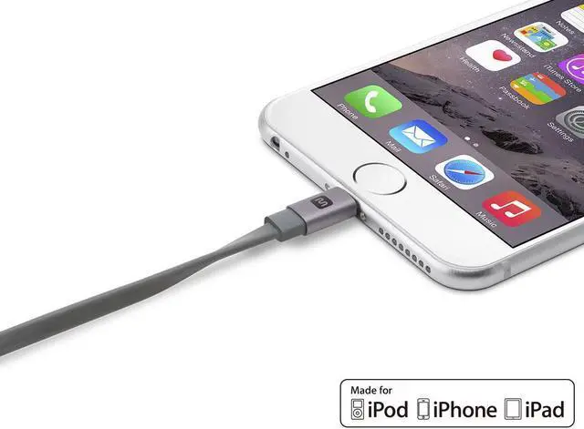 Alt view image 8 of 8 - Monoprice Cabernet Series Apple MFi Certified Flat Lightning to USB Charge & Sync Cable - 4ft Black for iPhone X, 8, 8 Plus, 7, 7 Plus, 6, 6 Plus, 5S