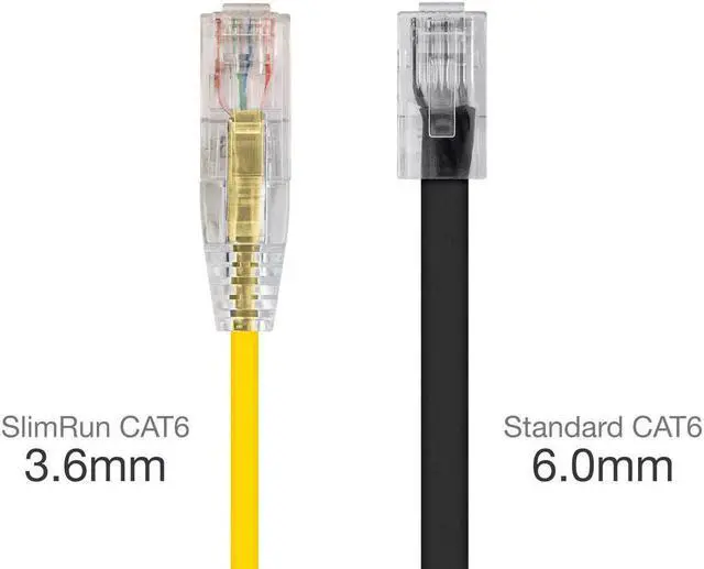 Alt view image 2 of 7 - Monoprice Cat6 Ethernet Patch Cable - 0.5ft - Yellow, Snagless RJ45 Stranded 550MHz UTP CMR Riser Rated Pure Bare Copper Wire 28AWG - SlimRun Series