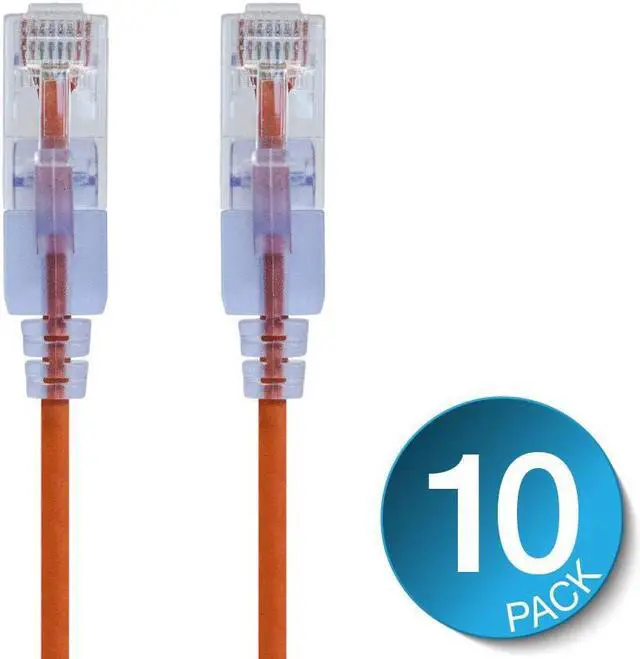 Alt view image 2 of 8 - Monoprice Cat6A Ethernet Patch Cable - 5 Feet - Orange (10 Pack) Snagless RJ45 550Mhz UTP Pure Bare Copper Wire 10G 30AWG - SlimRun Series