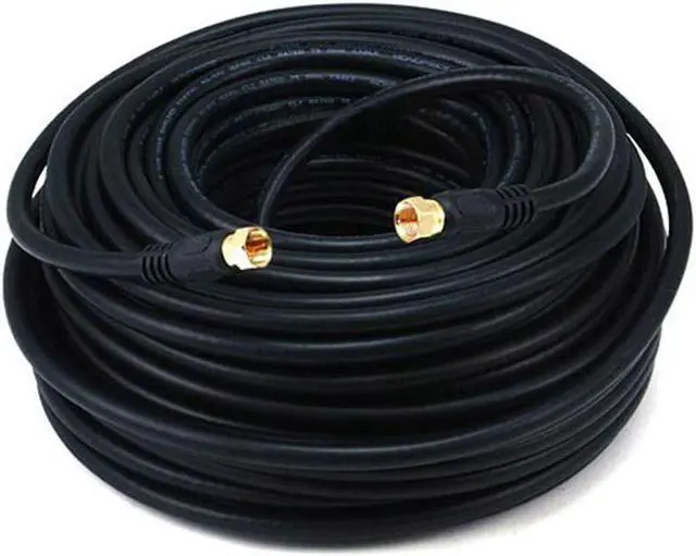 Main image of Monoprice 100ft RG6 (18AWG) 75Ohm, Quad Shield, CL2 Coaxial Cable with F Type Connector - Black