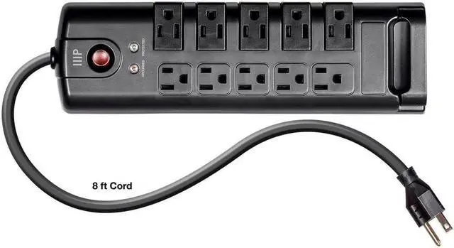Alt view image 3 of 8 - Monoprice 10 Outlet Rotating Surge Protector Power Block / Strip - 8 Feet - Black | 2880 Joules, Heavy Duty Cord