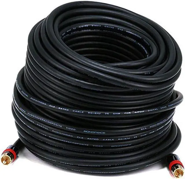 Alt view image 3 of 9 - Monoprice Coaxial Audio/Video - 100 Feet - Black | RCA CL2 Rated RG6/U 75ohm (for S/PDIF, Digital Coax, Subwoofer & Composite Video
