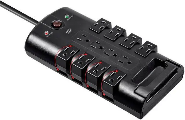 Alt view image 6 of 8 - Monoprice 12 Outlet Rotating Surge Protector Power Block / Strip - 10 Feet - Black | Heavy Duty Cord | UL Rated, 4,320 Joules With Grounded And Protected Light Indicator