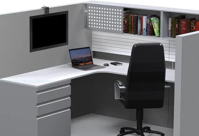 Alt view image 7 of 20 - Monoprice Cubicle Flat Panel Monitor Mount - Black | Ultra-Thin, Adjustable Height, Durable - Workstream Collection