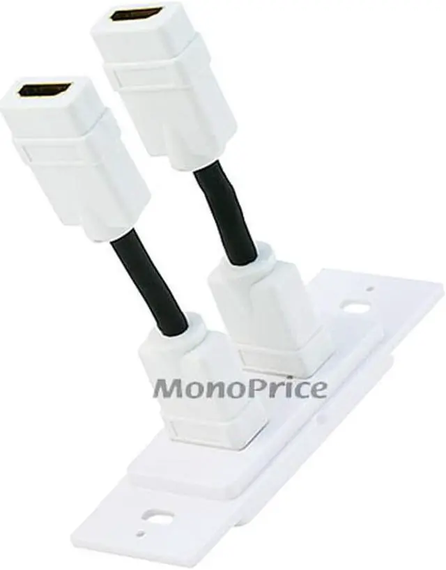 Alt view image 4 of 5 - Monoprice 7332 Two-Piece Inset Wall Plate with 4 Inch Built-in Flexible High Speed HDMI Cable With Ethernet - Dual Port