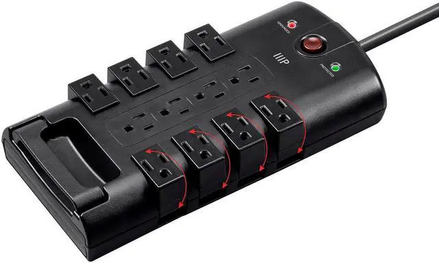 Main image of Monoprice 12 Outlet Rotating Surge Protector Power Block / Strip - 10 Feet - Black | Heavy Duty Cord | UL Rated, 4,320 Joules With Grounded And Protected Light Indicator