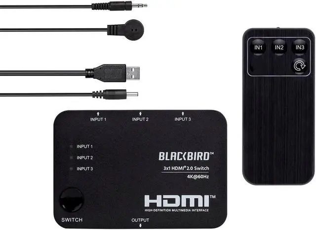 Alt view image 7 of 14 - Monoprice Blackbird 4K 3x1 HDMI 2.0 Slim Switch - Black |4k @ 60Hz, HDCP 2.2 Compliant, HDR, Dolby TrueHD Support And IR Remote Control